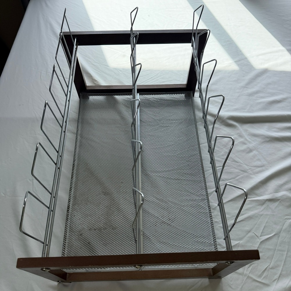 Wood and Metal Mesh Shoe Rack Organizer Entryway Closet Storage Brown Silver